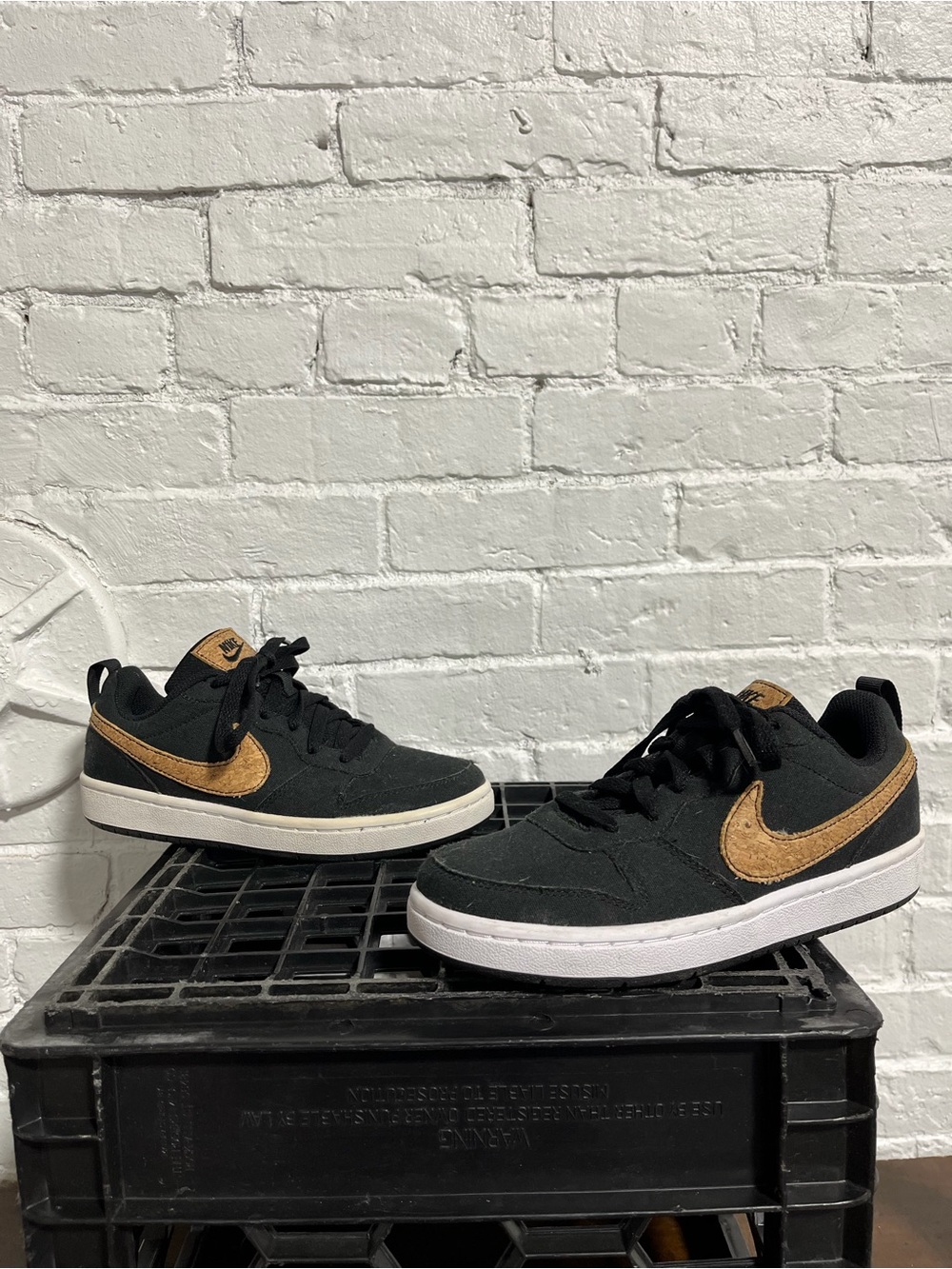 Nike Kids Black Sneakers with Brown Suede Swoosh